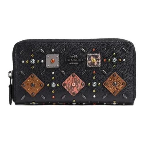 COACH Полированная песчаная кожа кошелек маленький женский черный