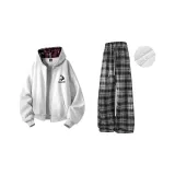 Белый Фотиния Серый Топ (Утолщенный и с Флисовой Подкладкой) + Черные Штаны