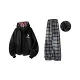 Черный топ (утолщенный и с флисовой подкладкой) + темно-синие штаны