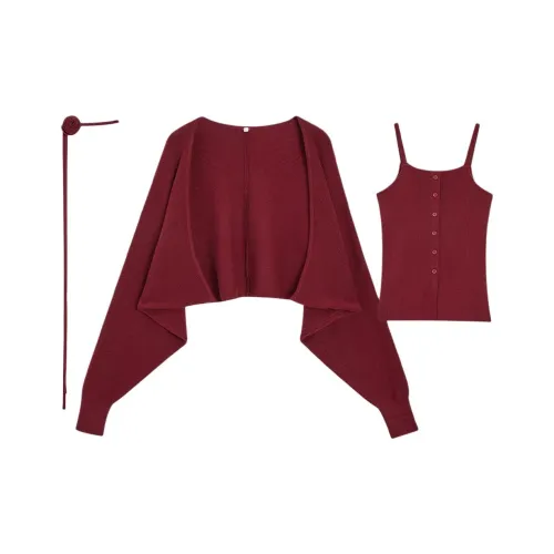 AIYIFU Вишневый Красный Женский Повседневный Костюм