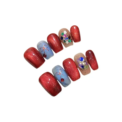 Fanze Рубин Кошачий глаз Блестки Вишнево-красный False Nail Средний LADDER Красный Jump Цвет Flashing