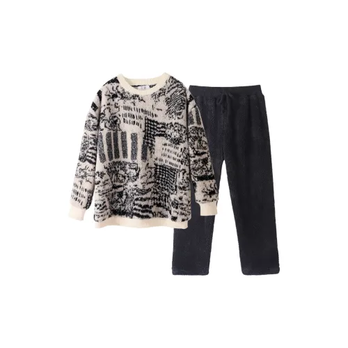 O'MESIK Черный Белый Женские Пижамные Комплекты