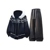 Темно-синий синий топ + черные штаны