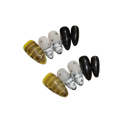 Rui Jin Зеленый Демон Темный And Монстр Коллекция False Nail Миндаль Черный белый Градиентный Милый 24mm