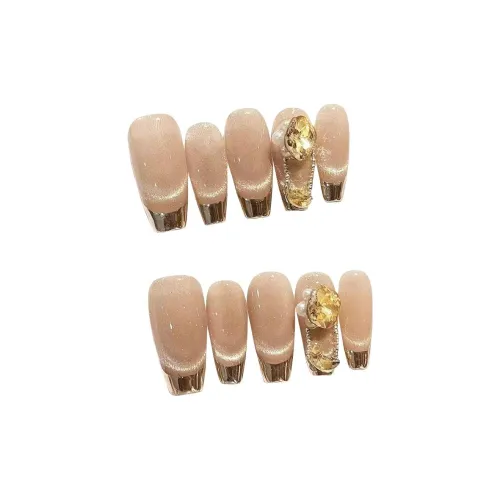 LIANJING [Dreamlike Past] Интернет Знаменитый Кошачий глаз Позолоченный Французский Nail Art Фальшивая Ножная Косметика Ручной работы Патч 25 мм Средний LADDER