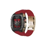 [Черный корпус, розово-золотая средняя рамка, красный фторкаучуковый ремень, погружная пряжка]