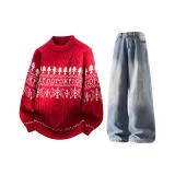 Красный свитер + синие джинсы