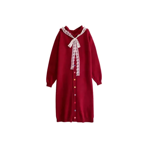 SYEEE WITH U Рождественский красный длинный пальто женские трикотаж