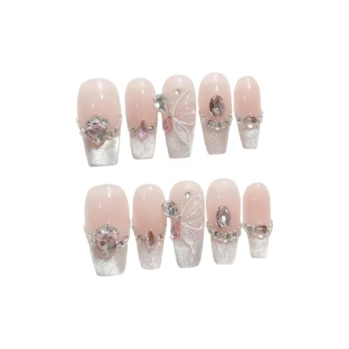 XIBI Румяна Кошачий глаз Heavy Duty Премиум Feel False Nail Короткий LADDER Розовый Градиентный Шimmer 15mm