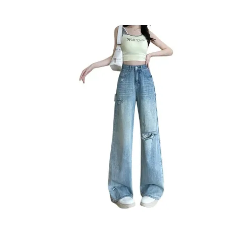 KULAIYA Blue Ripped Pants Women's Jeans KULAIYA Синий Разорванные Штаны Женские Джинсы