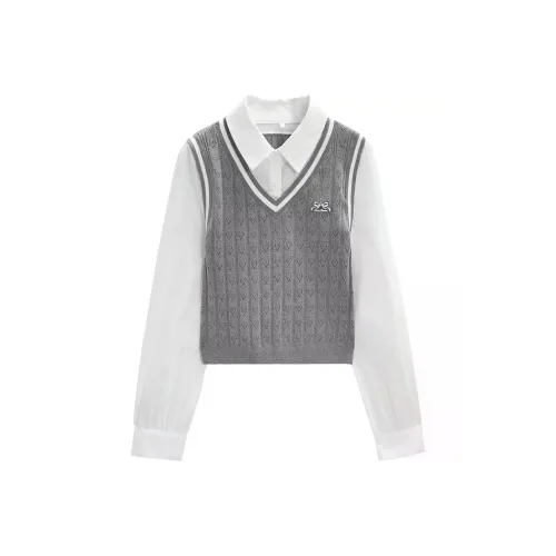 AIYIFU Серый Белый Женский Трикотаж