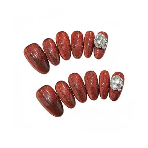 Fanze Два предмета Стиль 12 пальцев Минималистичный Стразы STACK False Nail Овал MID Длина (длина) Красный