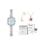 Серебряный корпус, синий циферблат [Включает подарочную коробку, комплект + браслет + ожерелье с проекцией]
