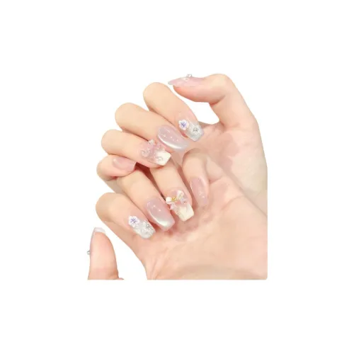 XIAMEIYU Минималистский стиль Боковая сторона Свет Ручной работы Кошачий глаз Nail Art 23 мм Фальшивый ногтевой квадрат Розовый Smudge Coquette