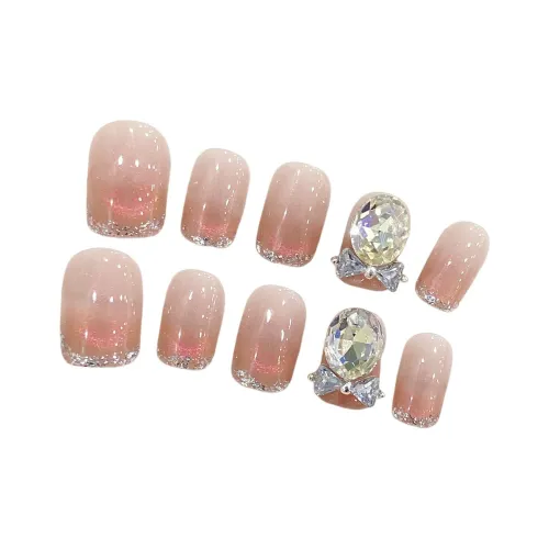 Rui Jin Французский Телесный False Nail Укороченный Круглый Короткий Румяна Однотонный Кошачий глаз 18mm