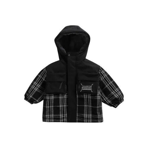 RHOBESAM Little Cute Детская одежда Мальчики Клетка Пэчворк С флисовой подкладкой Пальто 1 Черный Дошкольные Утеплённые куртки