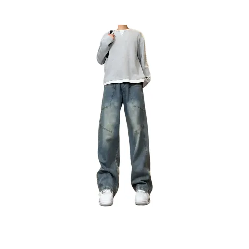 DUATOGE Винтажные синие джинсы с эластичным поясом для мужчин