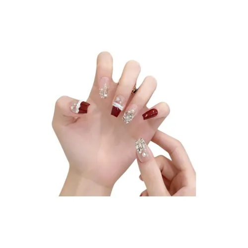 XNTX Сверкающий страз Ледяная прозрачность Гуайява Кошачий глаз False Nail Овал Красный Румяна Stain Стиль Инстаграм