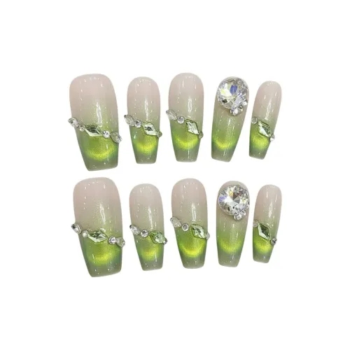 RUIJIN Лето Premium Pure Ручная Nail Art Готовый товар Зеленая кошка Eye Градиентный Телесный Осветляющий False Nail