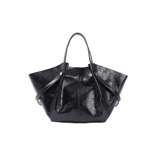 KoniKoni Сумка из крупнозернистой текстуры коровьей кожи среднего размера женская черная кофейная