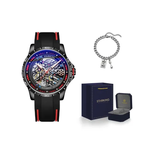 STARKING Автоматический Механический Механизм Резиновый Ремешок Часы Мужские Черный Циферблат