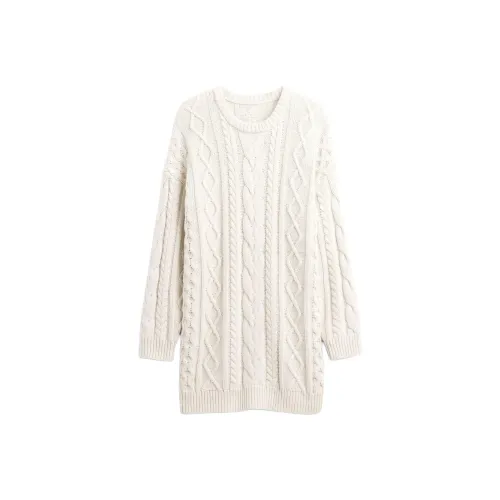 GAP Бежевый Женские Длинные Платья с Длинными Рукавами