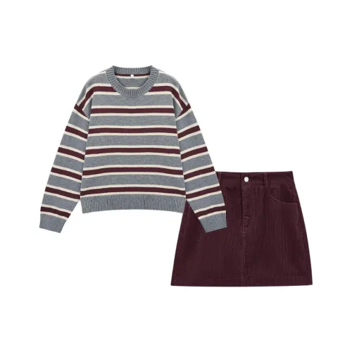 AIYIFU Красный Серый Женские Комплекты с Юбкой