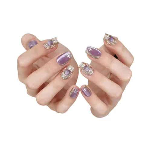 SUIYILI BRUNO Bucciarati PURE Ручной работы Премиум Сатин Кошачий глаз False Nail Короткий LADDER Фиолетовый градиент Милый