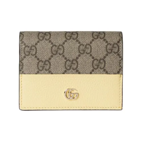 GUCCI GG Marmont Кожа Кошелек Маленький Женский Светло-желтый и Бежево-коричневый