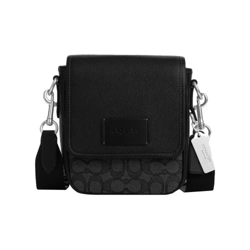 COACH Коровья кожа с текстилем сумка через плечо маленькая мужская черная