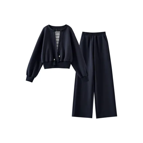 OUNIXUE Темно-синий женский спортивный костюм с толстовкой