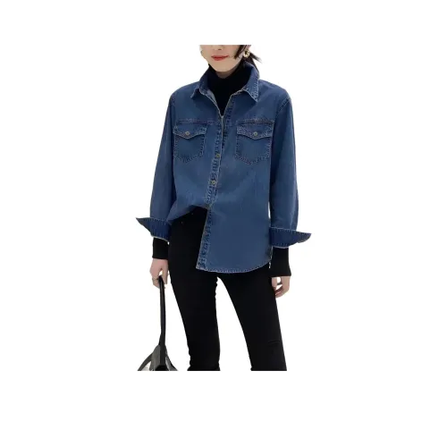 ONENINE34PM Темно-синий Синий Унисекс Джинсовые рубашки