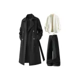 Black Coat + Ecru Sweater + Black Pants  
Черное пальто + экрю свитер + черные штаны