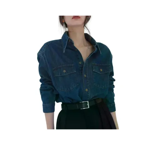 ONENINE34PM Винтажный синий Унисекс Джинсовые рубашки