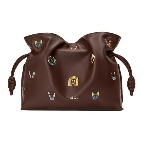 LOEWE Flamenco Клатч из коровьей кожи средний женский коричневый