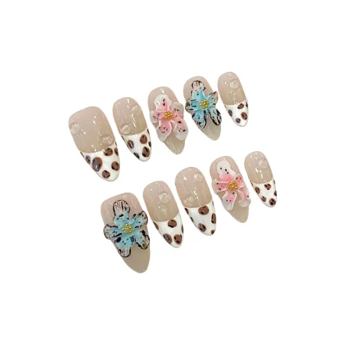KDOW Ручной работы Броги Nail Art Демон Цветочный Французский Леопардовый принт Лето Искусственные накладки для ногтей