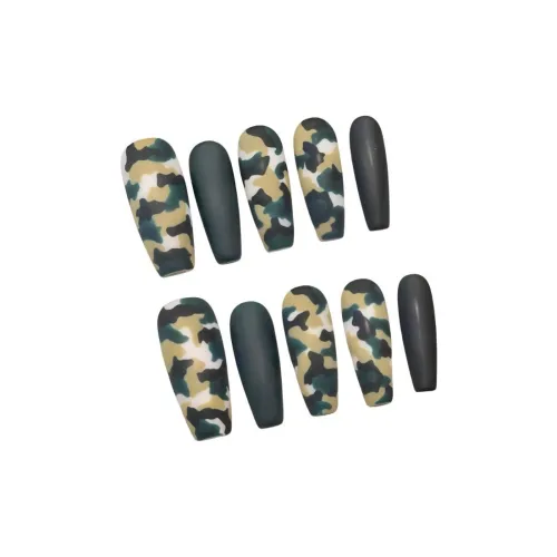 Fanze Камуфляж Ручная Рисовка False Nail Длинный Армейский Зеленый Градиентный Стиль Instagram