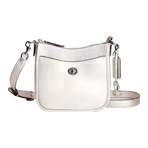 COACH Chaise Галечная кожа Курьерская сумка Сумка через плечо Маленький Women's Silver Белый