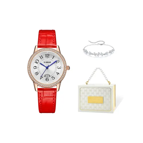 X Шестерня Мода Rhinestone Embellished Женские часы Кварцевый механизм Естественная кожа Ремешок Часы Женские часы