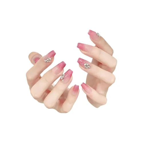 Rui Jin Maillard Style Cat Eye False Nail MID Длина (размер в длину) Розовый Однотонный Стразы Украшенный 25 мм