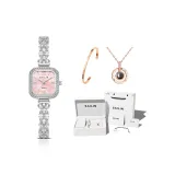 Серебряный корпус, розовый циферблат [Включает подарочную коробку, комплект + браслет + ожерелье с проекцией]