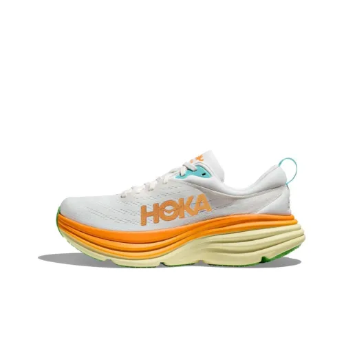 HOKA ONE ONE Bondi 8 Амортизирующие беговые кроссовки с низким верхом устойчивые к истиранию мужские белые и оранжевые