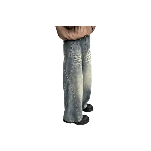 DUATOGE Винтажные синие джинсы с эластичным поясом для мужчин