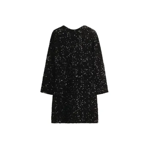 H M Черные Женские Длинные Платья с Длинными Рукавами