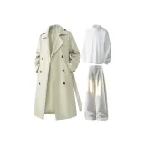 Ecru Trenchcoat + White Lining Fabric Layer + White Photinia Gray Pants  
Экрю Тренчкот + Белая Подкладочная ткань + Белые Штаны Фотиния Серого цвета