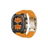 [Черный корпус, розово-золотой средний bezel, апельсиновый фторкаучуковый ремешок, подводная пряжка]