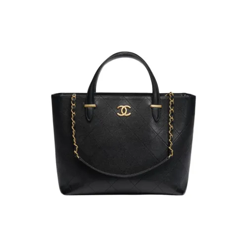 Chanel Сумка Tote из крупнозернистой коровьей кожи сумка для покупок маленькая мужская черная