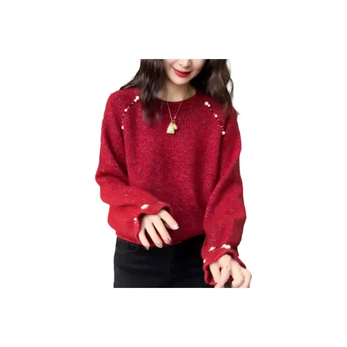 Langqing Красный С подарками Бренд Наклеенный Женские Трикотаж