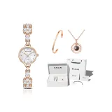 Розовый корпус с белым циферблатом [Включает подарочную коробку, комплект + браслет + ожерелье с проекцией]