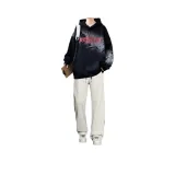 Флисовая подкладка PRE Черный худи + Цветовой блок Абрикосовые прямые штаны